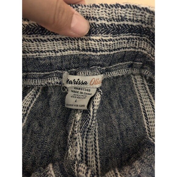 Marissa Olivia Womens Blue White High Rise Wide Leg Linen Blend Pants Size Large - Picture 3 of 7